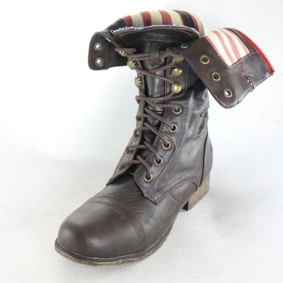 New BAMBOO PAIR of Roll Down USA Flag Combat Boots Sz 5.5 US Women - Picture 7 of 8